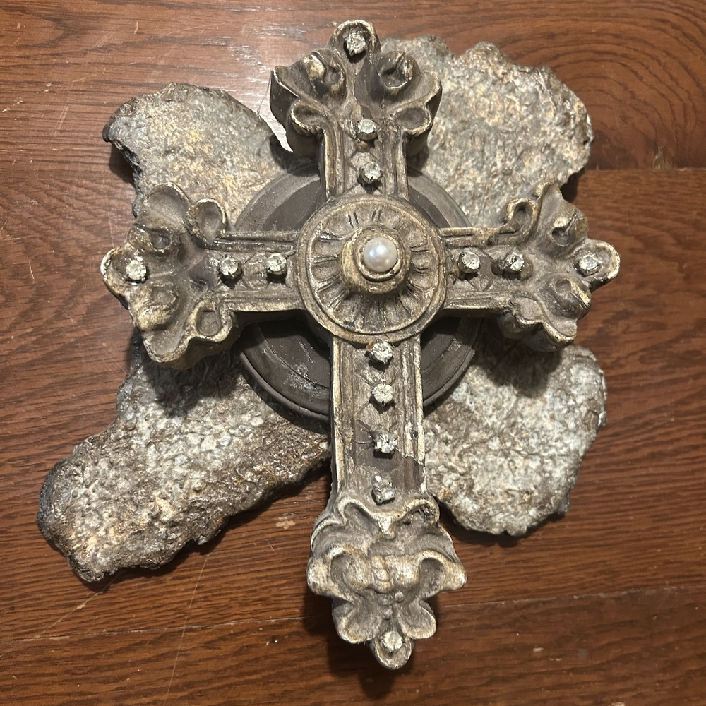 Decorative Stone and Metal Cross Wall Art